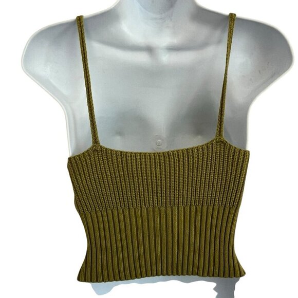 Cider XL Knit Floral Crop Tank Top Olive Green Bees Flower Garden Cottagecore - Picture 4 of 11